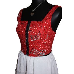 Red Western Corset Crop Top Horseshoe Cowboy Print